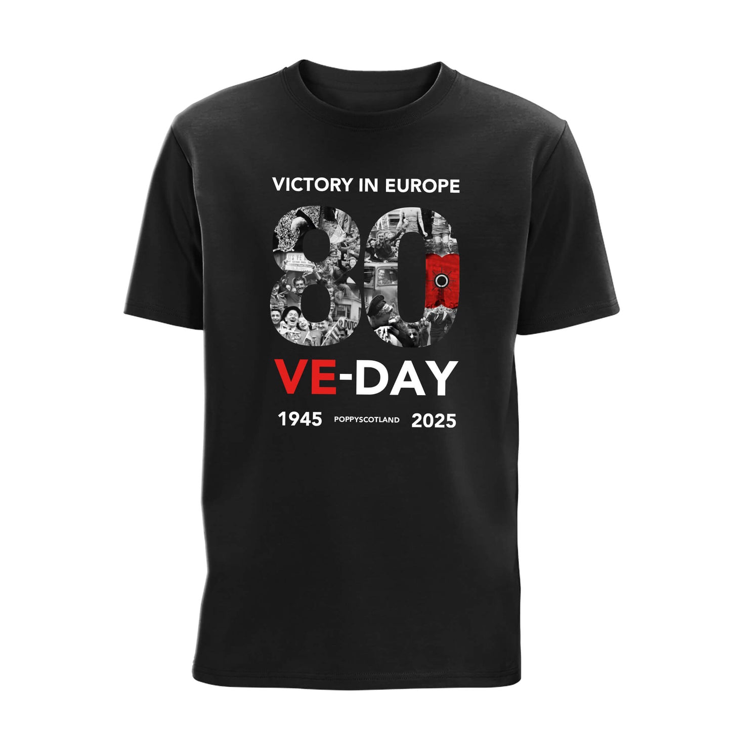VE Day 80th Anniversary T-Shirt | Black | Poppyscotland