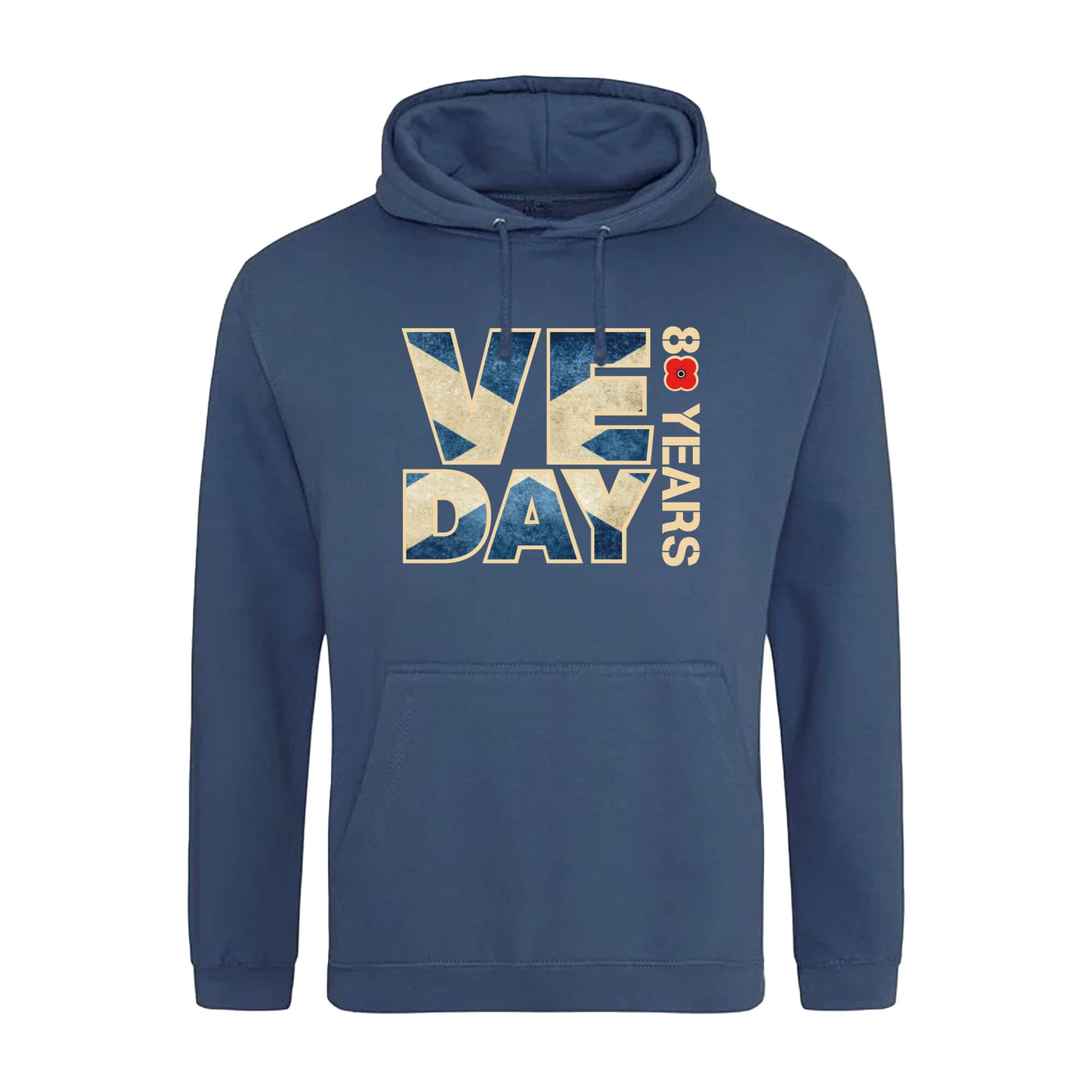 VE Day 80th Anniversary Flag Hoodie | Saltire | Mountain Blue | Poppyscotland