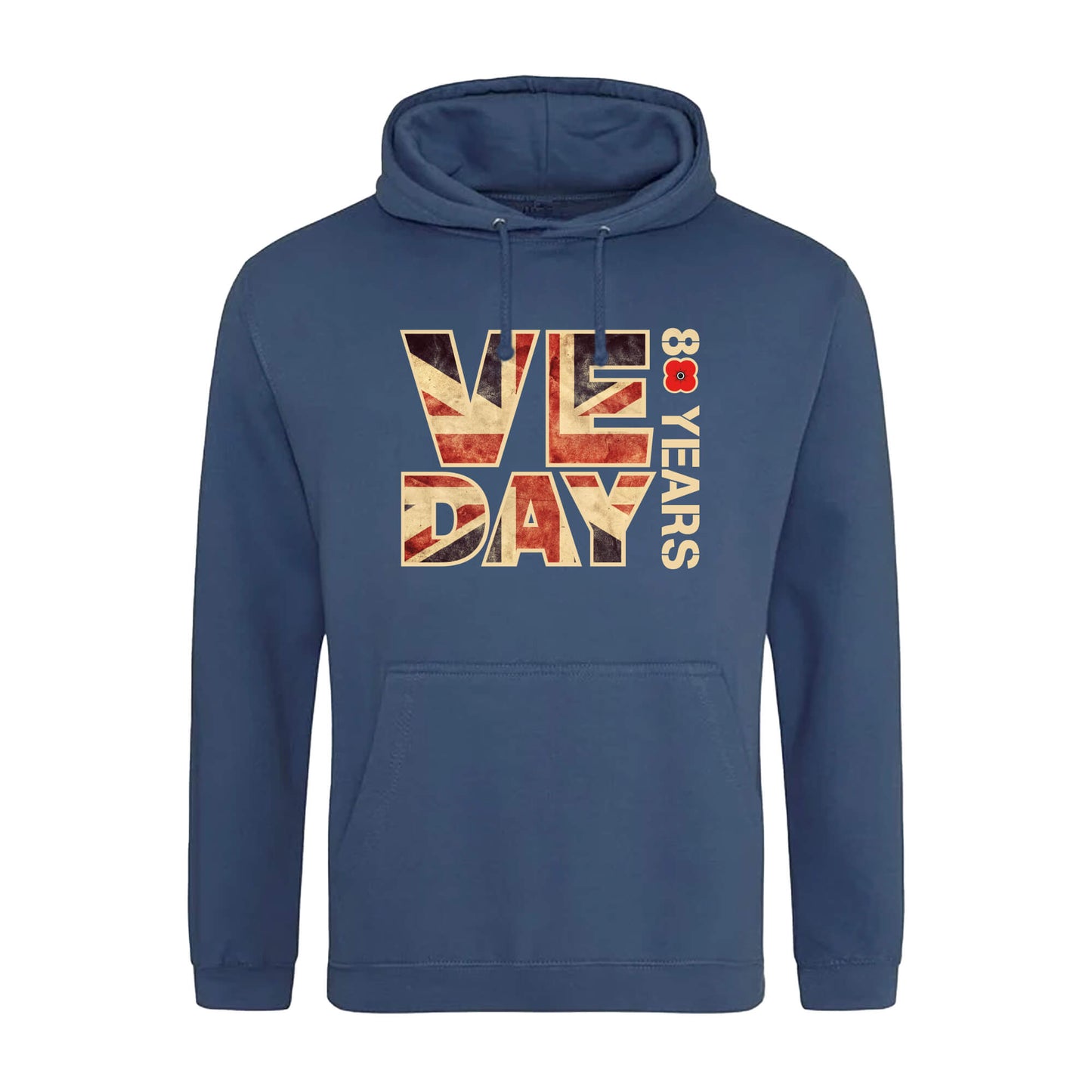 VE Day 80th Anniversary Flag Hoodie | Union Jack | Mountain Blue | Poppyscotland