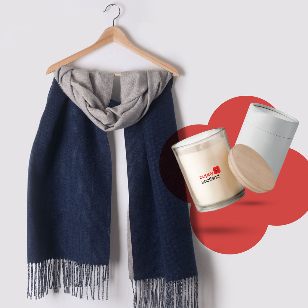 Ladies Gift Bundle with Royal Navy Cashmere Blend Scarf and a scented candle | Poppyscotland