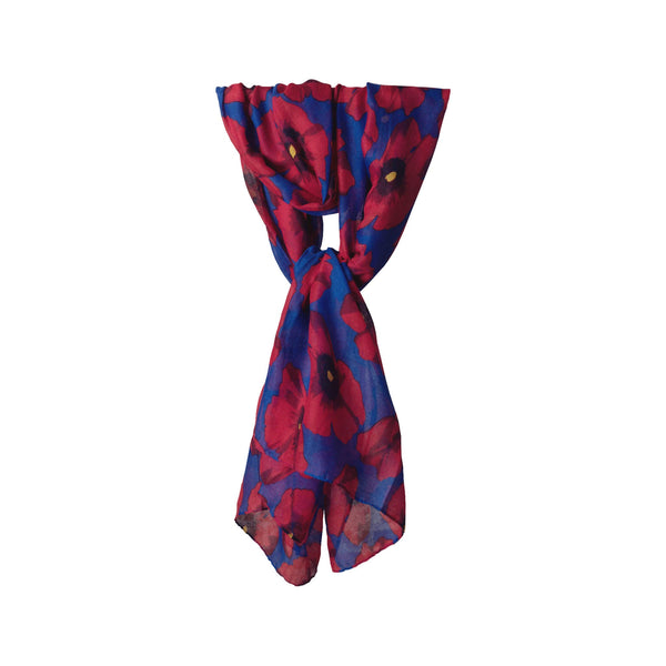 Big Poppy Print Scarf | Blue | Poppyscotland