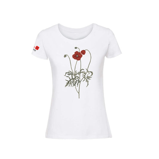 Botanical Poppy Fitted T-Shirt | White | Poppyscotland