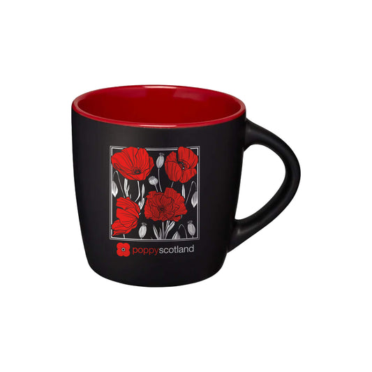 Poppy Pattern Ceramic Mug | Black/Red | Poppyscootland
