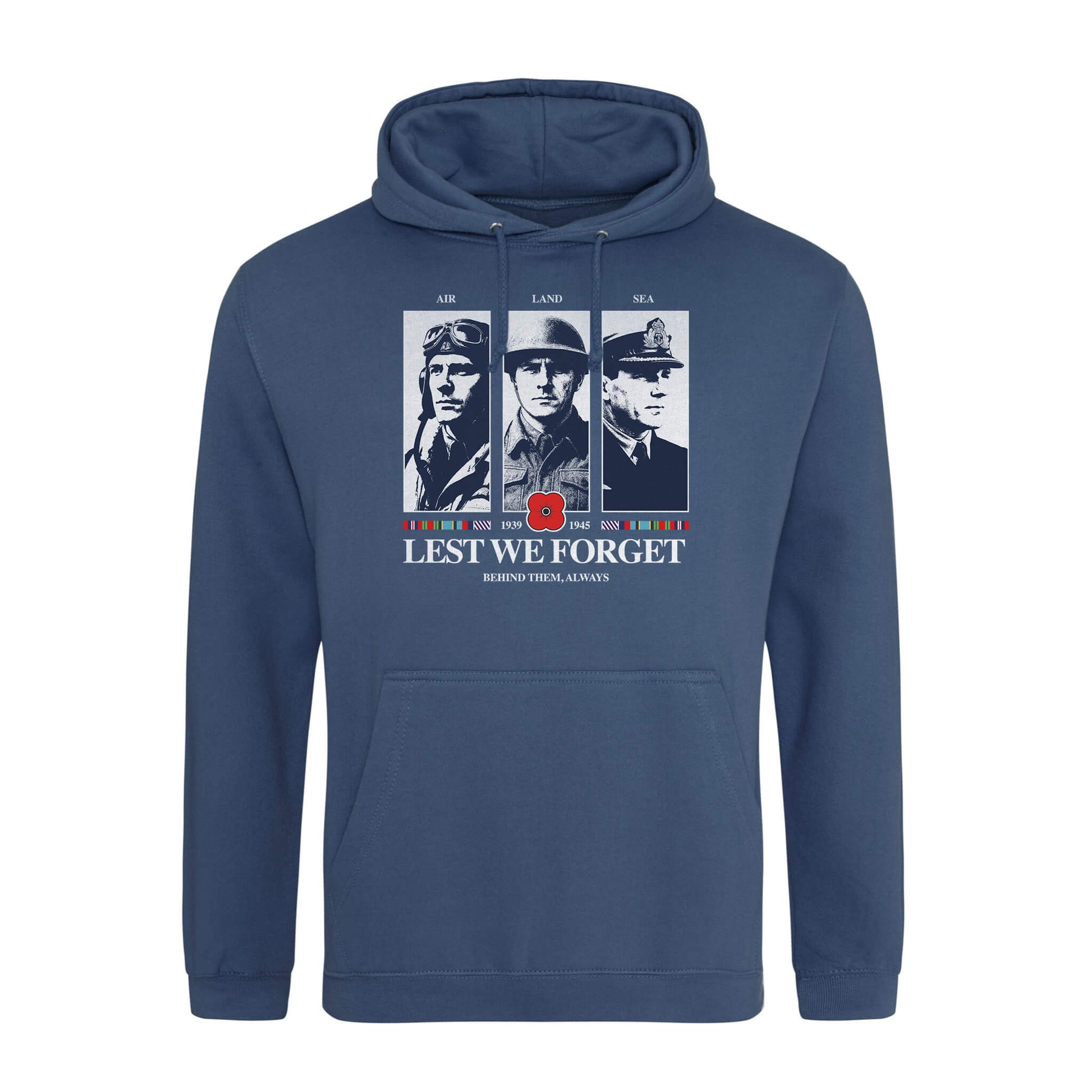 Air, Land and Sea Hoodie - Airforce Blue - Front - Poppyscotland