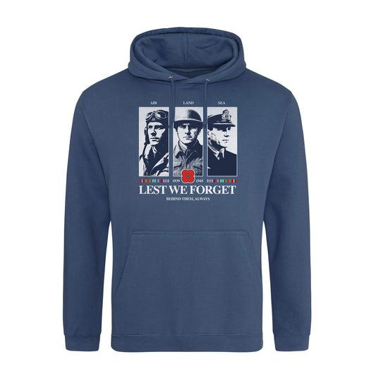 Air, Land and Sea Hoodie - Airforce Blue - Front - Poppyscotland