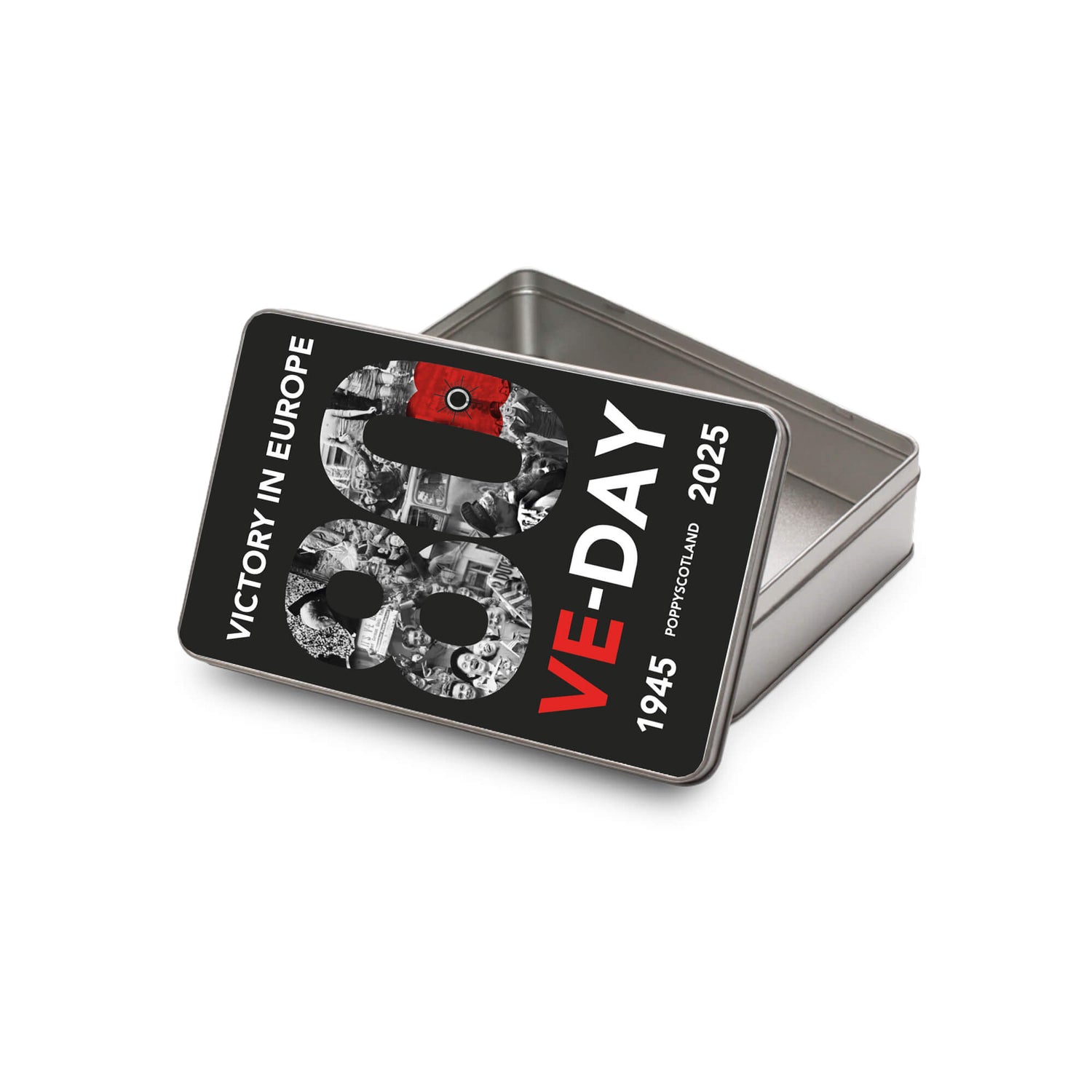 VE Day Metal Gift Tin Box | Black/Silver | Poppyscotland