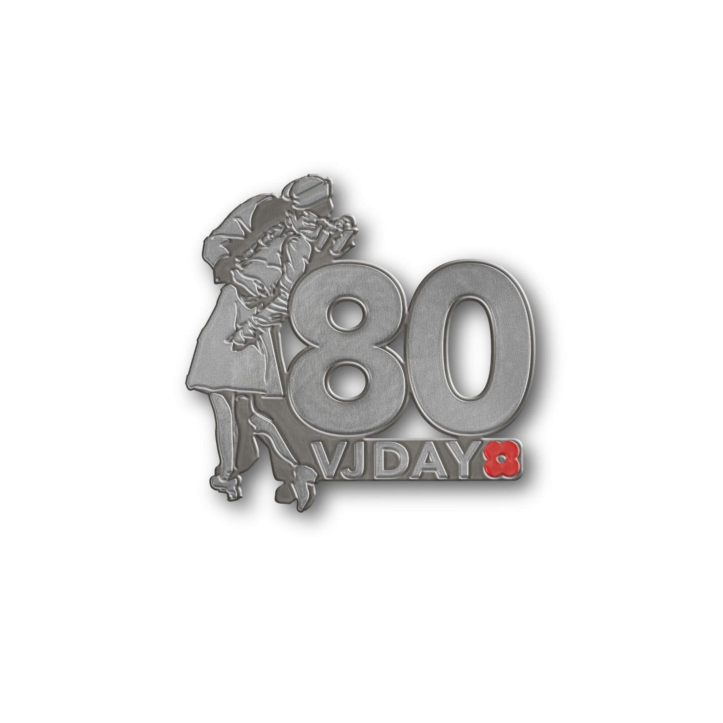 VJ Day 80th Anniversary Kiss Pin Badge | Silver Metal | Poppyscotland