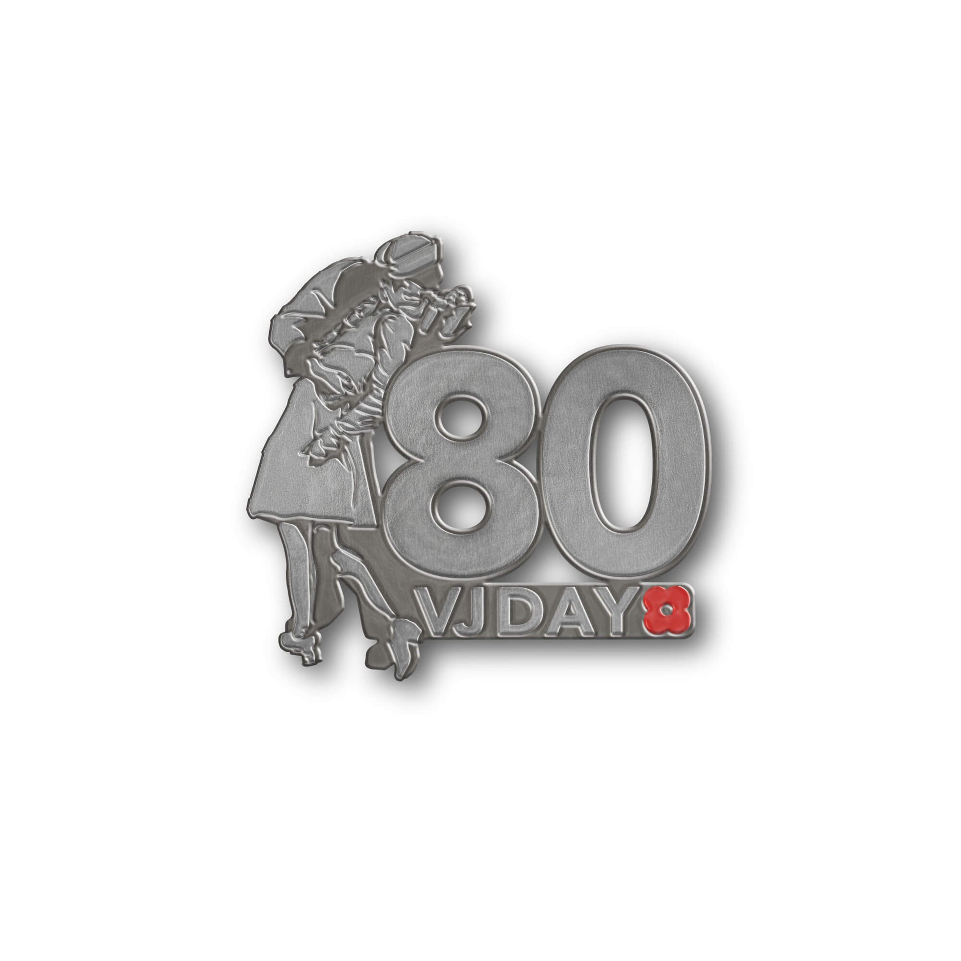 VJ Day 80th Anniversary Kiss Pin Badge | Silver Metal | Poppyscotland