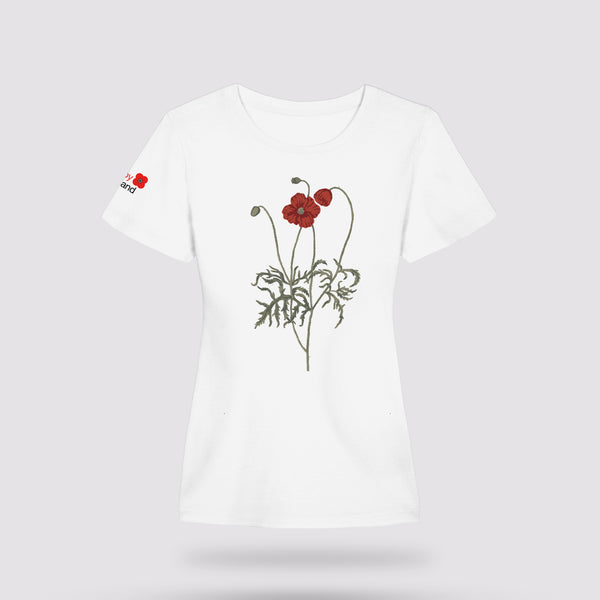 Botanical Poppy Fitted T-Shirt | White | Poppyscotland