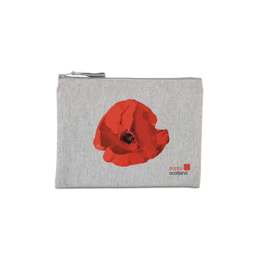 Poppy canvas eco accessory bag with printed poppy illustration